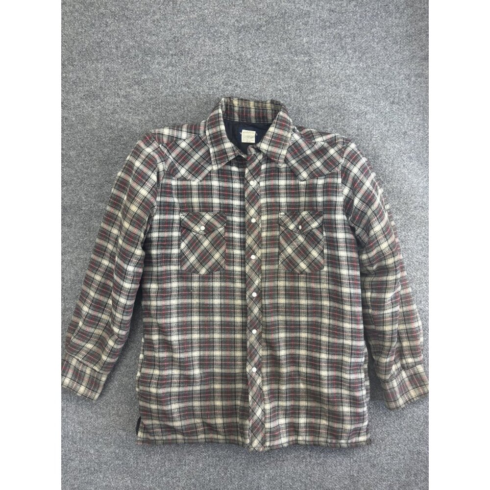 Wrangler Jacket Mens Medium‎ Gray Plaid Quilted Lined Western Snap Front 76108AA